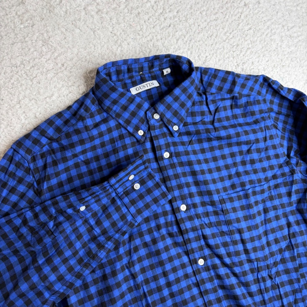 Gustin Mens XL Blue Black Buffalo Plaid Button Down Shirt Long Sleeve Cotton